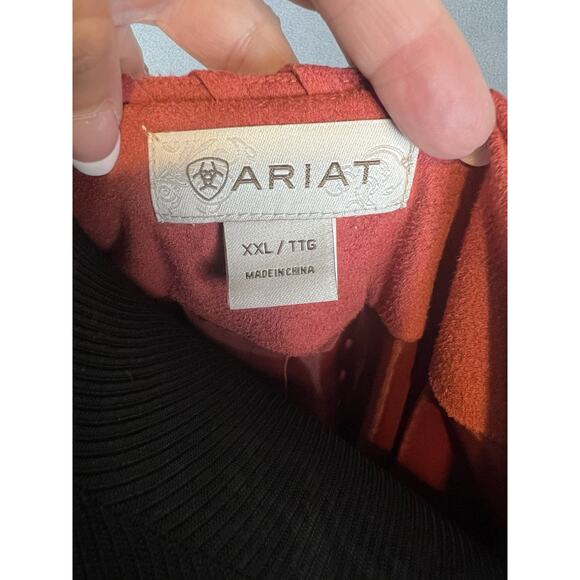 Ariat Faux Suede Jacket Womens Size XXL Rust Fringe Cutout Concert Rodeo Western - Picture 6 of 9